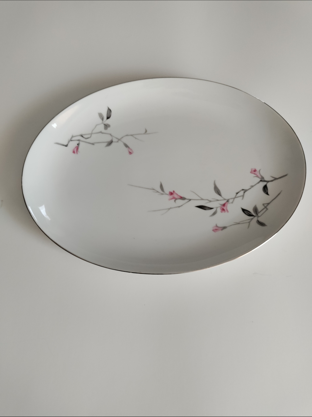 Elegant White Fine China 1067 Japan Serving Platter with Pink Floral Design